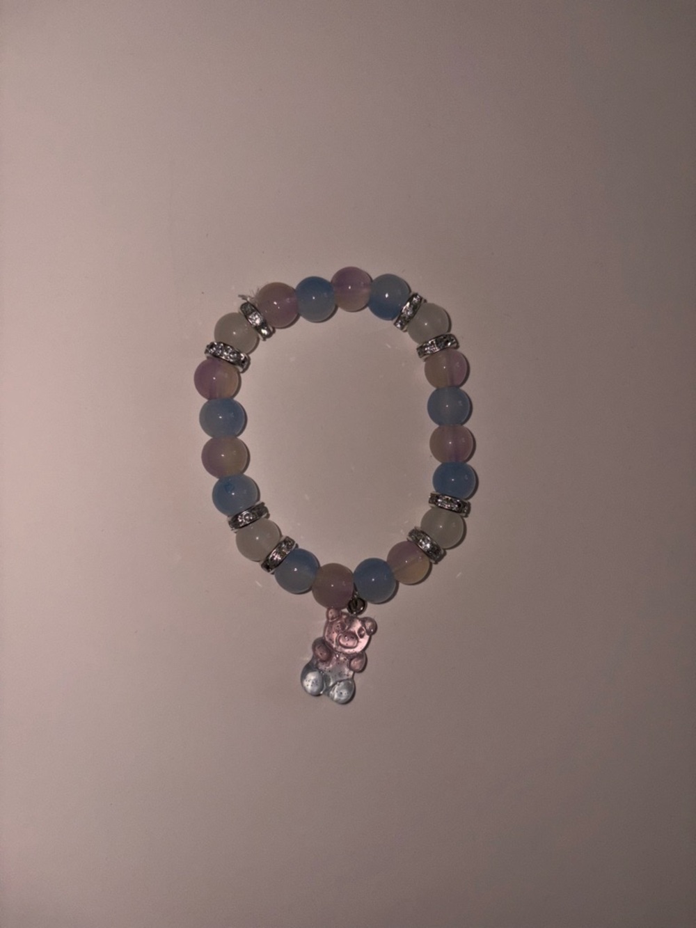 Handmade Pastel Blue & Pink Beaded Gummy Bear Charm Bracelet